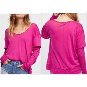 Free People Magic Pink Rose scoop neck layered tee